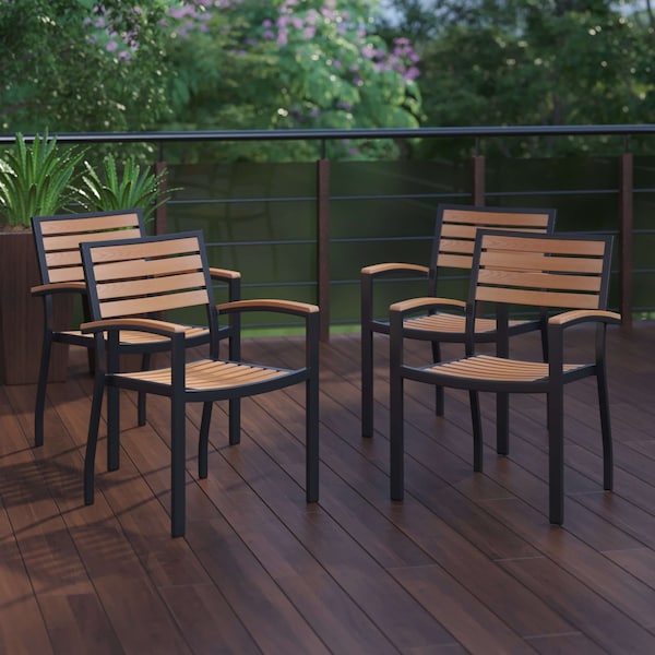 Flash Furniture Indoor/Outdoor Faux Teak Patio Chairs, PK4 4-XU-DG-HW6006-GG - main